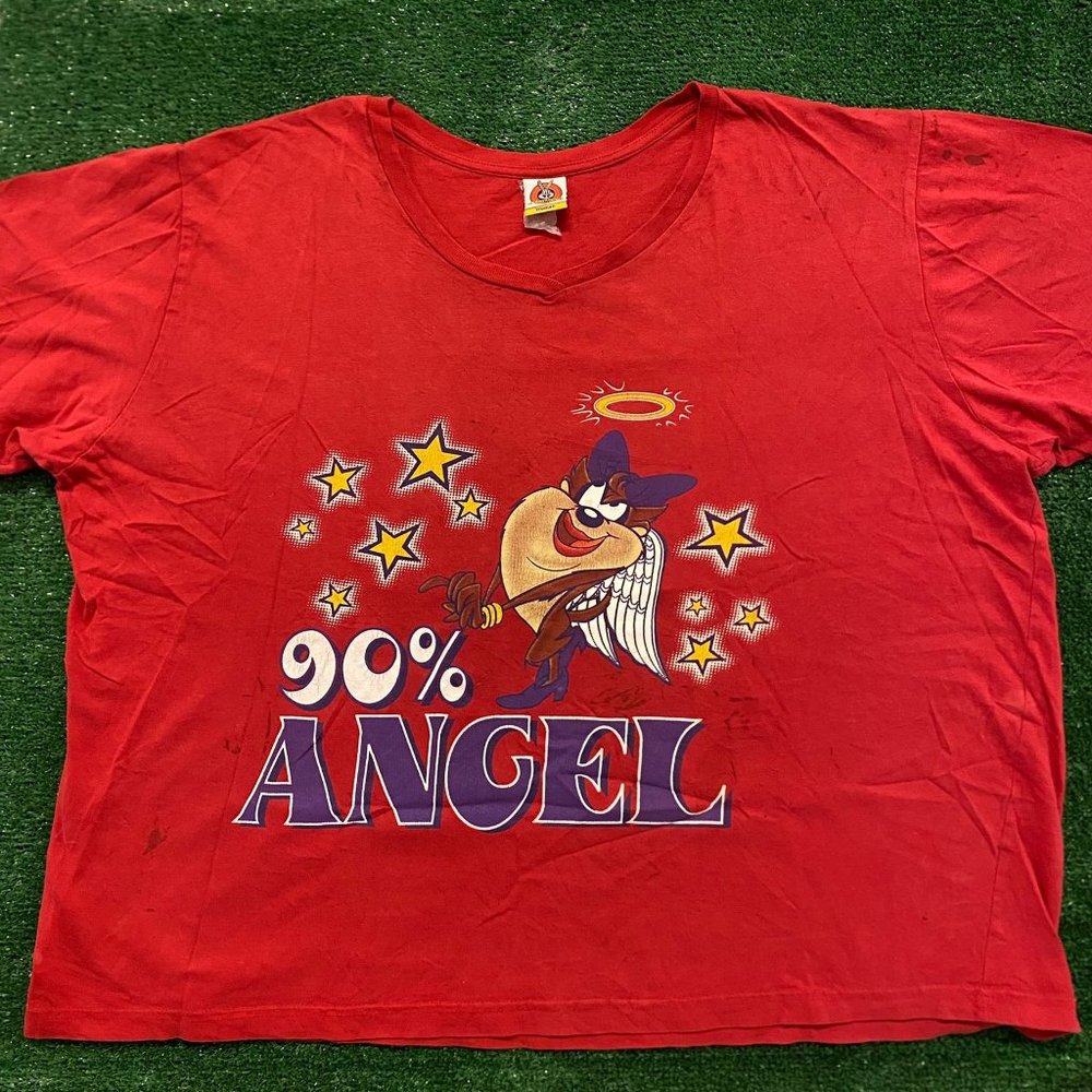 Vintage 90s Taz Angel Devil T-Shirt Boxy Red Looney Tunes Cartoon XXL